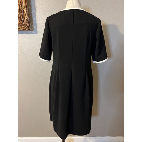 Connected Dress 10 Black White Polka Panel Stretch Shift Short Sleeve Washable - Picture 2 of 6